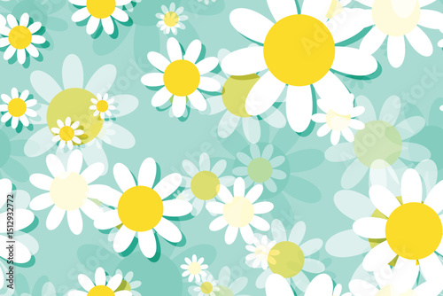 Seamless floral pattern with daisies and camomiles in a decorative summer design