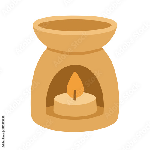 Vector illustration of a ceramic aroma lamp with a candle inside, isolated on white background.