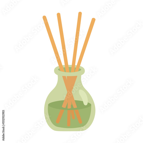 Vector illustration of a glass aroma diffuser with wooden sticks, isolated on white background.