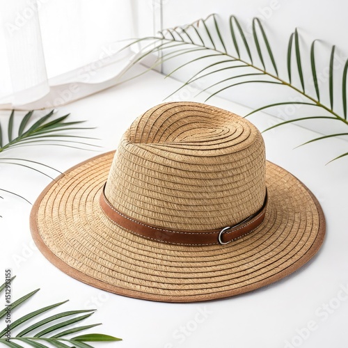 straw hat on the palm tree
