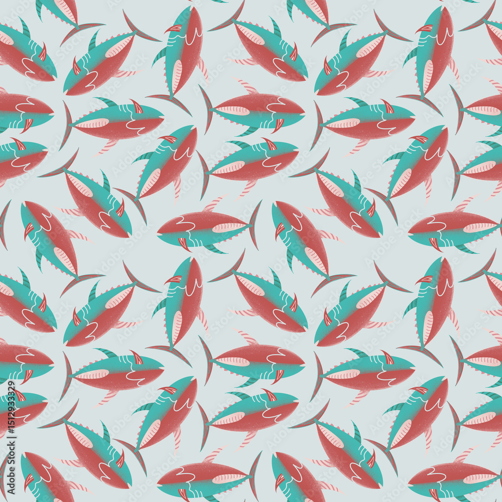 Fototapeta premium Seamless Surface Pattern Design with Ocean Tuna Fish Motifs for Textile, Prints, Bookcover, Fabric