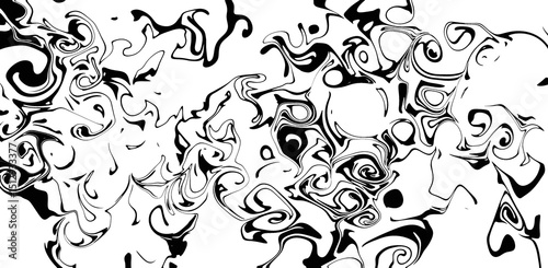 Abstract marble background in liquid ink style. Black and white color palette with smooth curves and swirls. Suitable for packaging, digital design and fashion prints