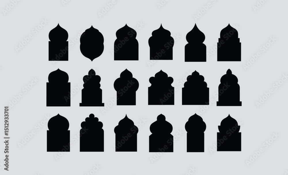 Shape Islamic door and arabic window arch. Arabic door and window vector silhouette. Collection of oriental style. Islamic vector shapes of a window or door