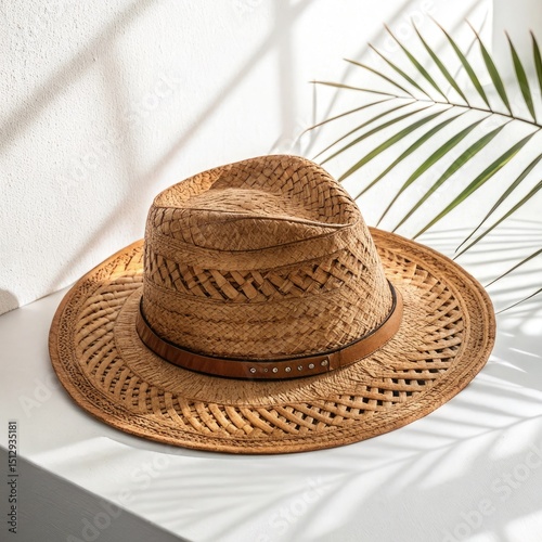 straw hat on the palm tree
