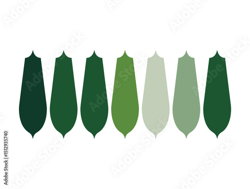 Islam arches. Arab mosque windows set vector illustration. Isolated collection of frames in different shapes of color green. Traditional Arabian design elements and decor for Islamic