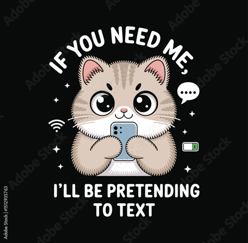 Cartoon Cat Pretending to Text on Phone with Transparent Background