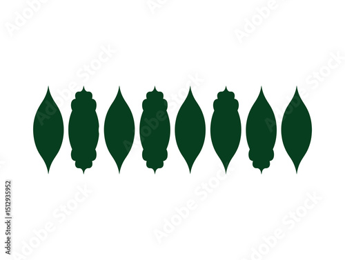 Islam arches. Arab mosque windows set vector illustration. Isolated collection of frames in different shapes of color green. Traditional Arabian design elements and decor for Islamic
