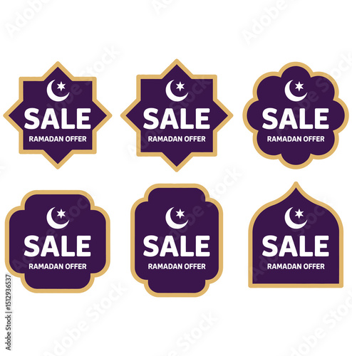 Set of Ramadan Sale Labels. Eid Offer Discount Tag Collection, discount, mega and Big sale, special offer. Vector illustration
