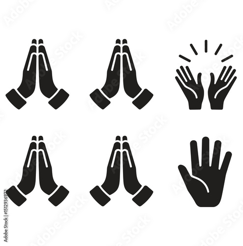 Pray icon set. Hands folded in prayer line icon on white background
