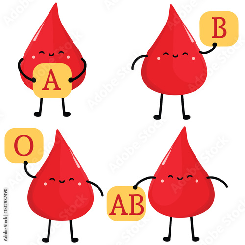 illustration of cute blood drops happy healthy smiling