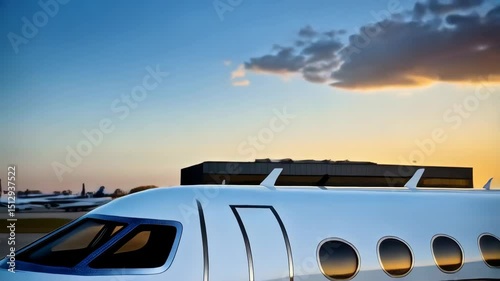 Wallpaper Mural Private jet airplane parked on the tarmac under a colorful sunset sky, showcasing its sleek design and luxury travel appeal, aviation Torontodigital.ca