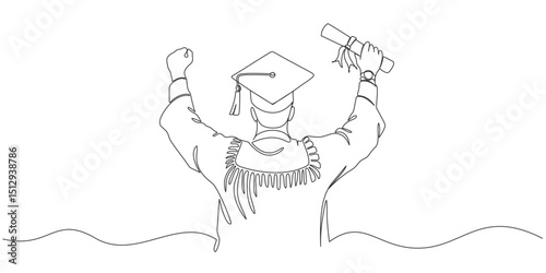 Line art illustration of university student graduation, graduation student line art style vector illustration	