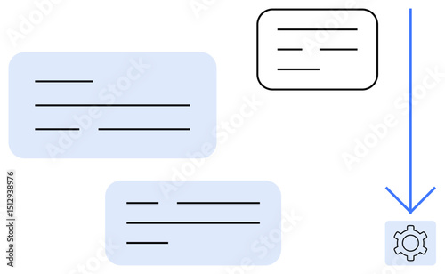 Communication boxes connected by an arrow guiding toward a gear icon, showcasing workflow automation. Ideal for teamwork, organization, productivity, efficiency, communication, technology, simple