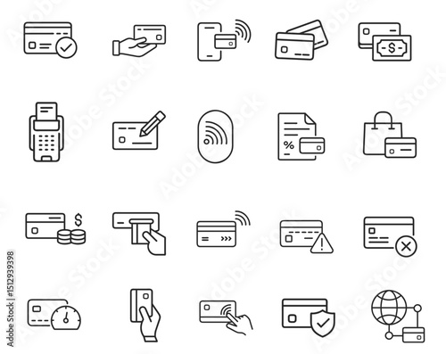 Money and payment icon set in outlined style. Suitable for design element financial and online trading, digital payment, and business technology app. vector
