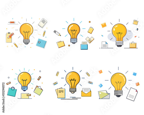 Hand drawing business idea light bulb concept, vector illustration of innovation and success