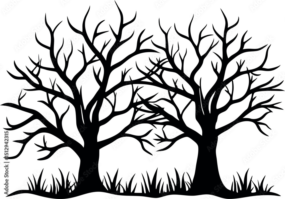 Obraz premium Silhouette of a big leafless tree set collection