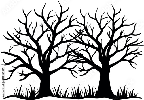 Silhouette of a big leafless tree set collection