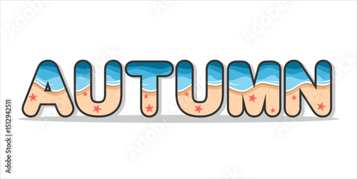 typography AUTUMN word art illustration, editable text effect, eps file format