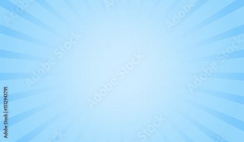 Blue Comic Style Background – Radial Burst Light Rays Backdrop with Halftone Center