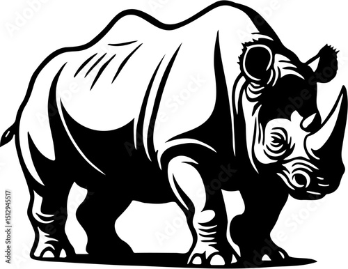 one-horned rhinoceros silhouette vector illustration, isolated on white