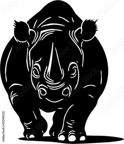 one-horned rhinoceros silhouette vector illustration, isolated on white