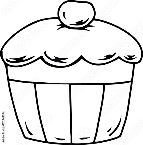Hand drawn cupcake with frosting and cherry on top
