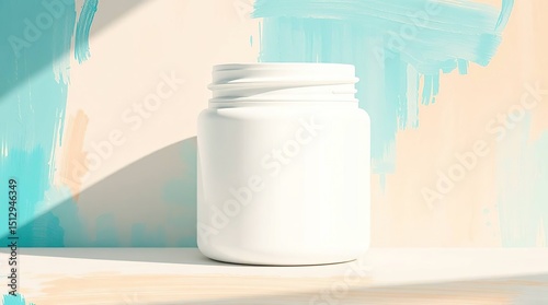 Acrylic Jar Mockup Terracotta & Teal Cosmetic Label Space with Realistic Shadows