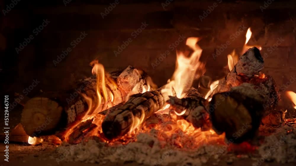 Сloseup of a fire burning in a fireplace