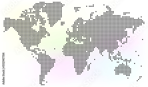 Abstract dotted world map outlines all major continents. Realistic dotted world map design promotes global perspective with a clean dotted world map alignment.