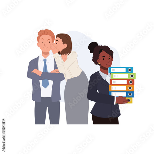 Office Gossip and Workplace Discrimination with Diverse Employees in Corporate Setting. vector illustration