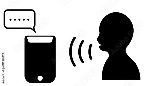 音声認識でスピーカーに話しかける人物のシルエット