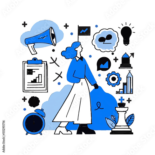 Hand-drawn Business Strategy Icons Growth, Marketing, and Planning