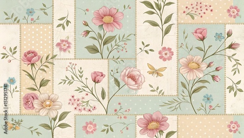 vintage floral background patchwork ager wallpaper