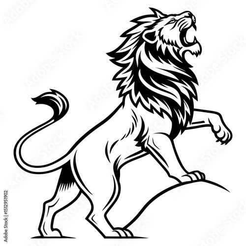 Roaring lion graphic design element isolated on white background