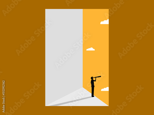 Businessman holding telescope looking at new sky