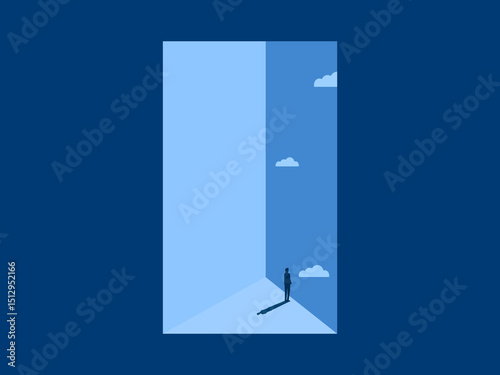 Calm, Freedom, Businessman looking at new sky