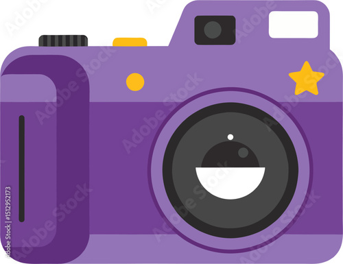 purple compact camera with big smile and a star-shaped shutter button