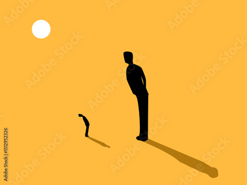 Small and big businessmen stand looking at each other, unequal business and competition
