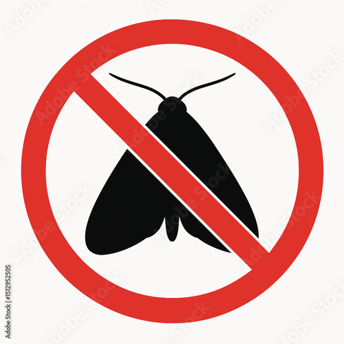 Highly Detailed Black Moth or Butterfly with Wings Spread in Red Prohibition Sign – Digital Art Illustration