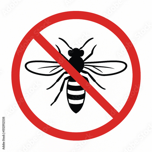 No Bee or Insect Warning Sign – Black Insect Icon in Red Circle Prohibition Symbol