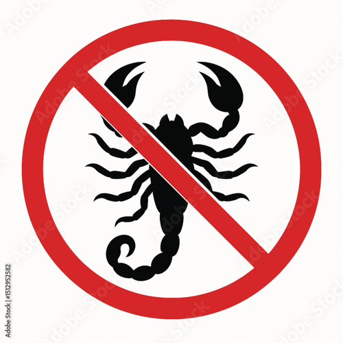 Detailed Scorpion Silhouette Inside Red Prohibition Sign – High-Quality Digital Art Illustration