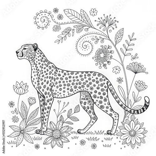 Wallpaper Mural Elegant Cheetah Outline Surrounded by Whimsical Floral Design Torontodigital.ca
