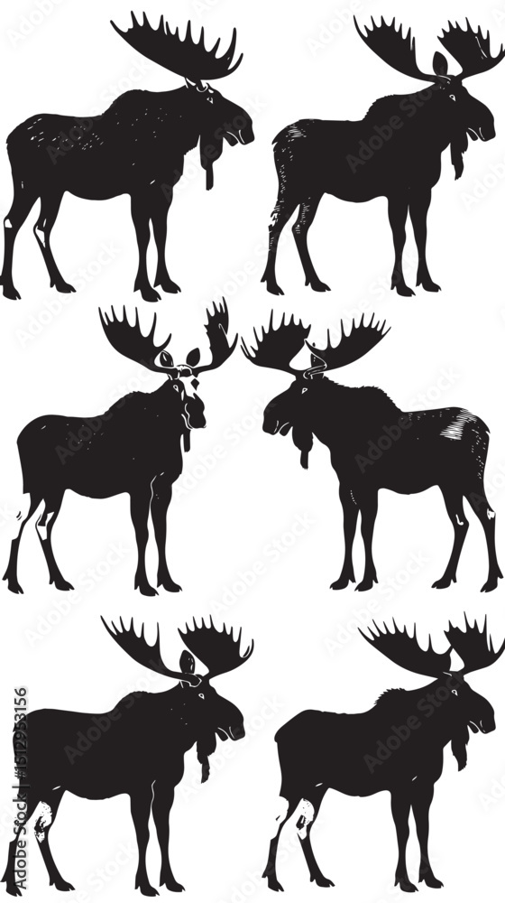 Fototapeta premium Moose Silhouette Vectors , black silhouettes isolated on white background