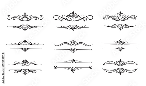 Collection of elegant vector silhouette ornamental borders and dividers for design projects