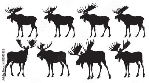 Moose Silhouette Vectors , black silhouettes isolated on white background