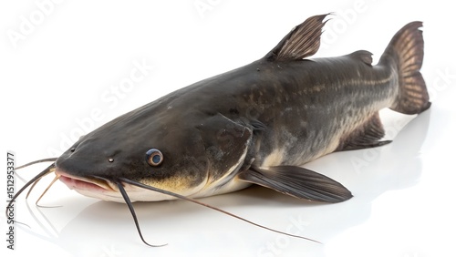 Black bullhead catfish isolated on white background side view