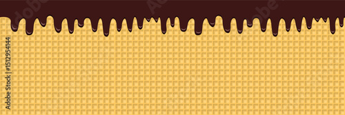 Chocolate melted on a waffle background. Seamless pattern of cake and chocolate wafers texture. Vector illustration