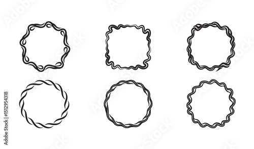 Elegant black and white wreath frames set for wedding invitations and decorative designs