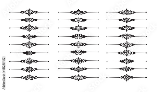Elegant black decorative dividers collection in various ornate designs for text and layout