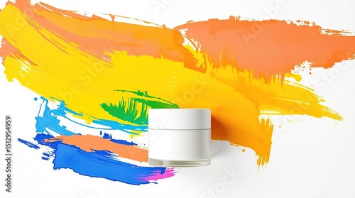 Acrylic Brushstrokes Embrace a Skincare Cream Jar Mockup with Soft Natural Lighting
